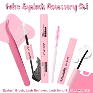 SOSIAYCICI 4-IN-1 Cluster Lashes Tools Kit - Waterproof Long-Lasting Eyelash Bond Glue, Bond&Seal, Remover, Tweezers, Brush - Make Up Cosnetic Beauty Products, Girls Women Beginners Summer Essential Gifts