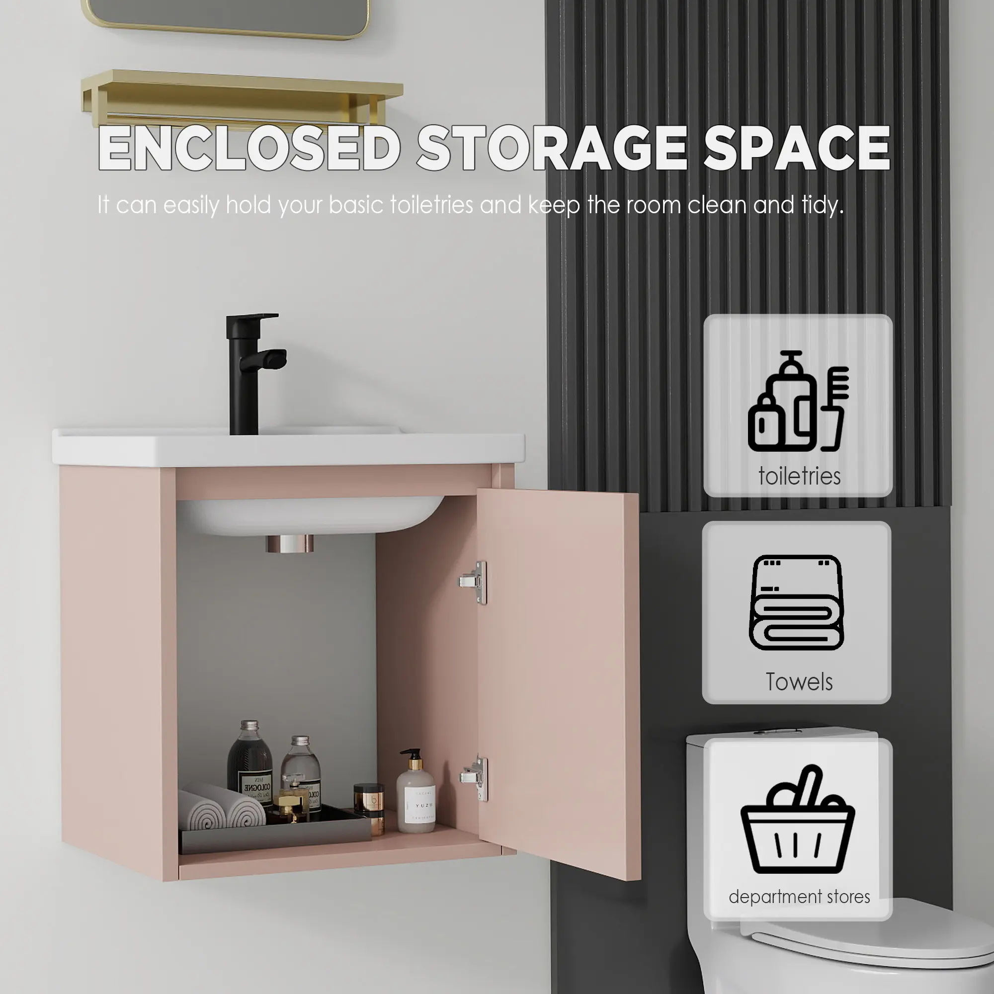 16-Inch Blush Pink Modern Floating Bathroom Vanity - Sturdy Build Plywood Construction, Soft-Close Door, Square Ceramic Sink, Assembly Required, 16 Inches