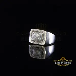 King Of Bling's925 Sterling White Silver Rectangle 0.80ct Cubic Zirconia Men's Ring Size 9