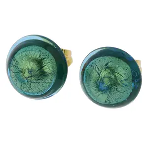 Glass Of Venice Murano Glass Button Stud Earrings - Aqua Gold