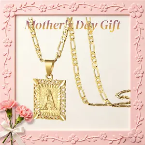 KissYan Initial Letter Pendant Necklace for Men Womens, 14K Gold Plated Square Capital Monogram Necklace Alhpabets from A-Z Figaro Chain Necklace Valentine's Day Gifts