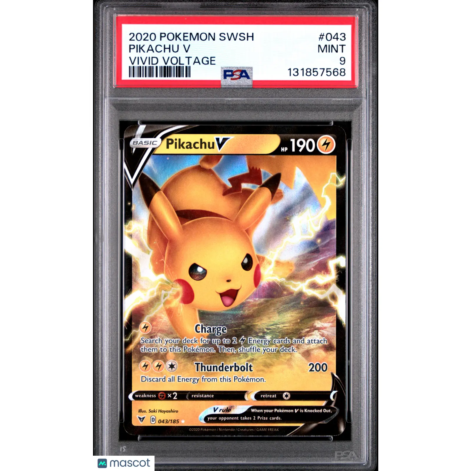 2020 Pokémon Sword & Shield Vivid Voltage Pikachu V #043 PSA 9 Mint