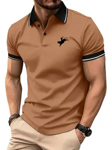 Men's Summer Bull Rider Print Short-Sleeve Polo Shirt. Simple, retro collar, lightweight, versatile, suitable for sports, casual wear, outdoor fishing, and golf. A trendy short-sleeve polo shirt with a bull rider print – the perfect gift for men.