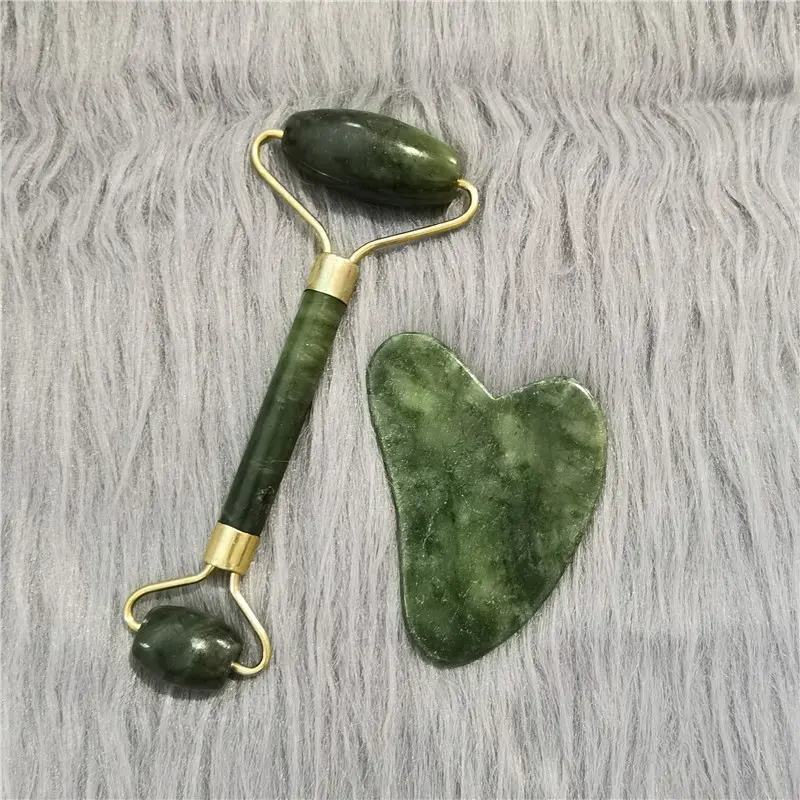 Natural Jade Stone Gua Sha & Roller, 2pcs/box Face Massage Tool, Professional Facial Massage Tool for Skin Care, Skin Relaxing Tool, Facial Tools