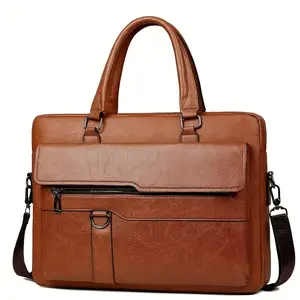 1pc of Men's vintage business handbag, PU briefcase, laptop bag, suitable for 14-inch laptop or tablet computer shoulder strap backpack