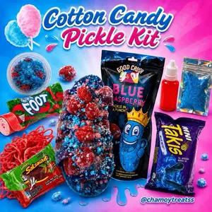 Cotton Candy Pickle Kit w/Blue Razz pickle- 2oz Gushers Candy Cotton Candy Pickle Kit w/Blue Razz pickle- 2oz Gushers Candy
