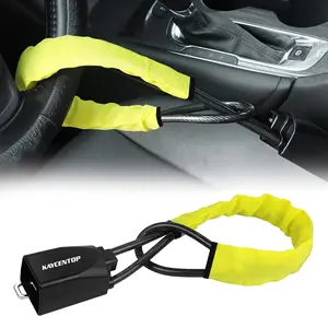 KAYCENTOP Car Steering Wheel Lock, Anti-Theft Device, Seat Belt Lock, Max 17 Inch Length, Small and Light-Weight, Multi-Functional, SUV, Fit Most Vehicle, Golf Cart Security, Yellow, black, and Red