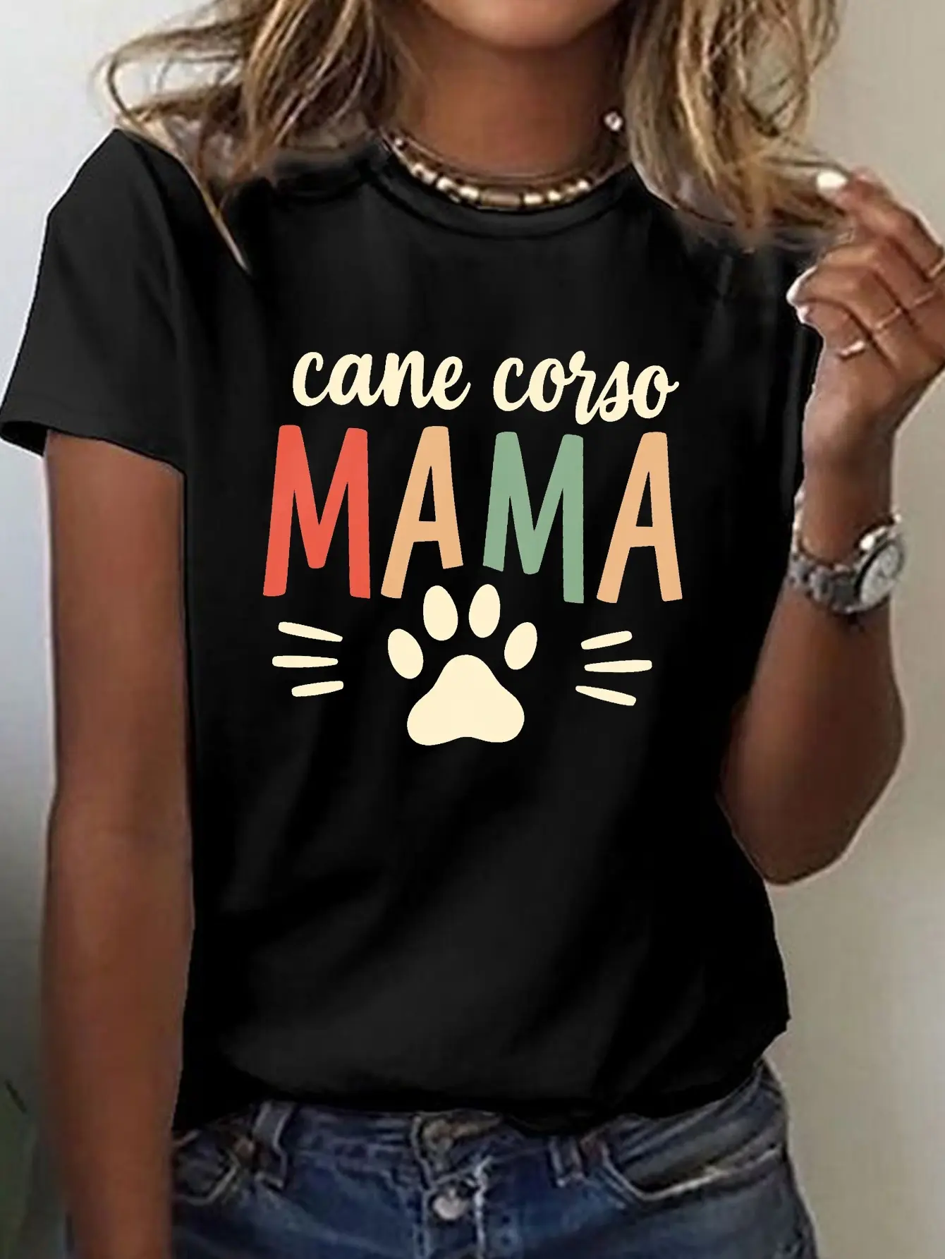 Cane Corso Mama Print T-shirt, Short Sleeve Crew N unisex soft cotton short sleeve t shirt, vintage graphic casual tee for men women teens, perfect birthday holiday gift for camping travel gym daily street casual wear