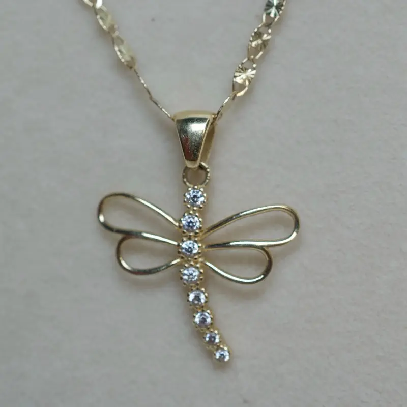 Thin Valentino 18” chain with a dragon fly pendants 14k