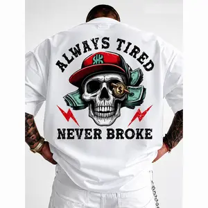 Men’s Soft Cotton Round Neck Graphic T-Shirt - Menswear Casual Streetwear Top with "Always Tired Never Broke" Print, Tshirt