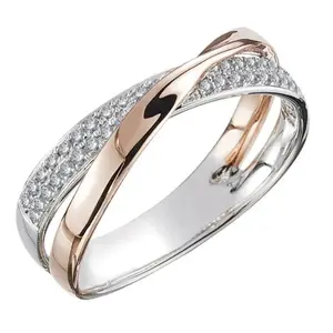 Newest Stainless Steel Two Tone X Shape Cross Ring for Women Wedding Rose Gold Color  Jewelry Rings Anillos