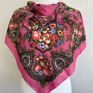 Hair Head Scarf Printed Polyester Flower Neck Scarf for Women