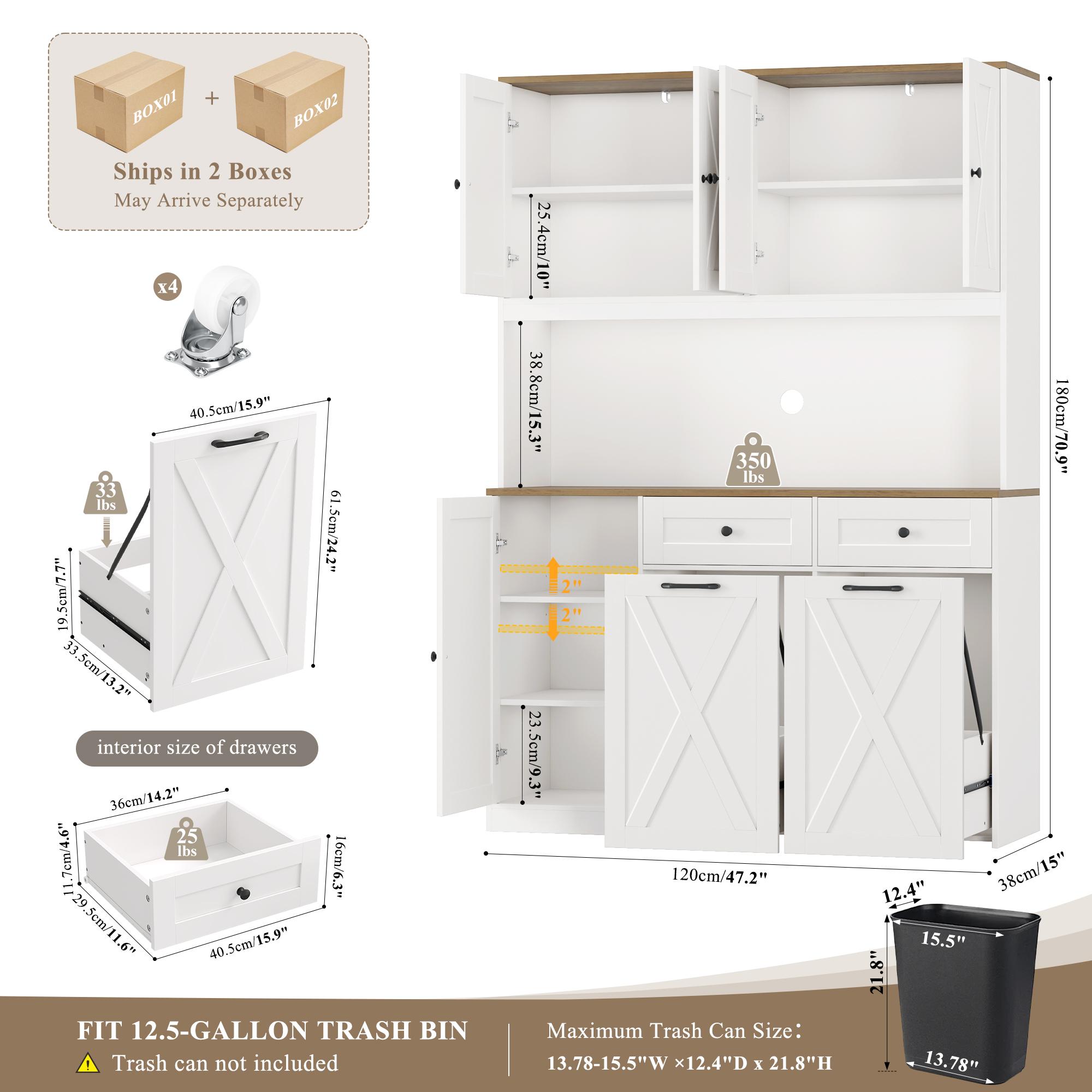 【2 packages shipping 】HOSTACK 71" H Kitchen Trash Can Cabinet, 12.5 Gallon Double Pull Out Garbage Can Hutch Cabinet with Trash Bin Storage Holders, 47" Wide Kitchen Pantry with Hidden Garbage Storage for Dining Room, Trash can not included