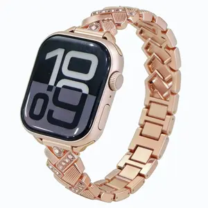 New Knitting Cute Women's Watch Band,Rosegold Stainless Steel Diamond Band Compatible with Apple Watch 38/40/41/42/44/45