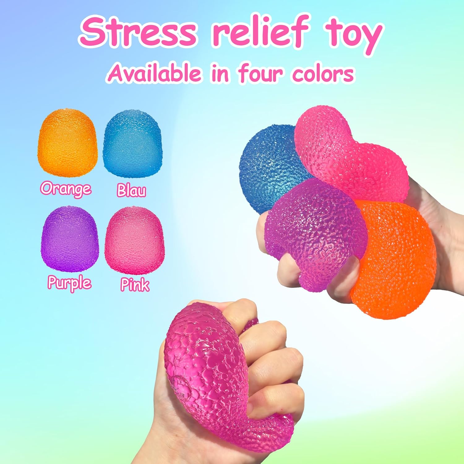 4 Kinds Fidget Toys Stress Balls for Kids & Adults - Changes Color in The Sun - Malt Sugar Squishy Fidget Toys - Slow Rise Gel Ball - Stretchy Squeeze Stress Relief Balls for Anxiety/Therapy/Classroom