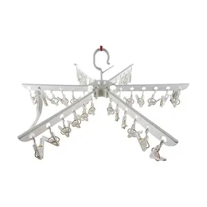 YUJIANNI Folding Umbrella Clothes Drying Rack with 36 Clips - Classic White Sock Drying Stand