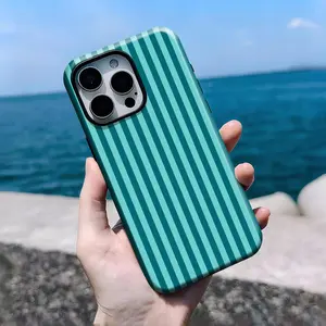 Teal Green Vertical Stripe Phone Case - Coastal Fresh Cover, With iPhone