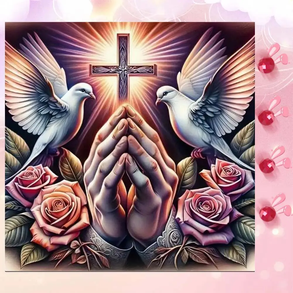 5D DIY Full Drill Round Diamond Painting Set - Diamond Art Kit Mosaic of Cross, Prayer, Pigeon, Canvas - DIY Decor, Home Wall Art, Handicraft, Suitable for Halloween, Christmas, Birthdays, and Anniversaries Gifts