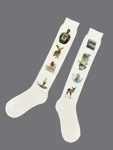 Cute Plant Cartoon Deer Print Knit Socks, Girls' Crew Socks, Compression Socks, Healthcare Heroes, Tiktokshop, Tinylemon Fyp