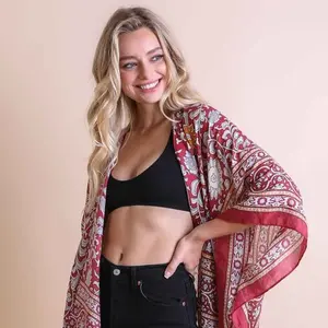 Tapestry Tassel Moroccan Kimono - Red Lavender