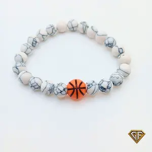 White Turquoise Basketball Bracelet, Boys Basketball Jewelry, Adjustable Baseball Season Bracelet, Baseball Playoffs, Adjustable, Baseball Beaded Bracelet