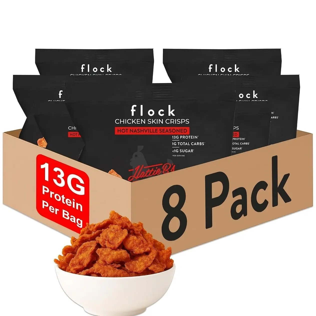 Flock Keto Chicken Skin Chips – 4 Flavors Variety Pack, Low Carb, High Protein, Gluten-Free Chicken Crisps, Keto Snack, Low Carb Chips, Protein Crackers, Diet Snacks, 8-Pack (1oz)