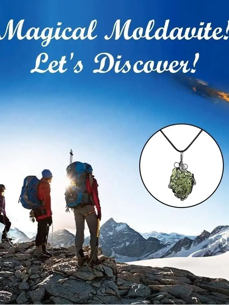 Moldavite Meteorite Crystal Necklace - 1pc Irregular Green Glass Czech Pendant, Healing Crystals Jewelry for Carnival, Sports, 16.5 inches+1.96 inches/42+5cm Length, Unisex Fashion Accessory, 1Pc Necklace, Adjustable Chain Rope, Anniversary, Handmade Piec