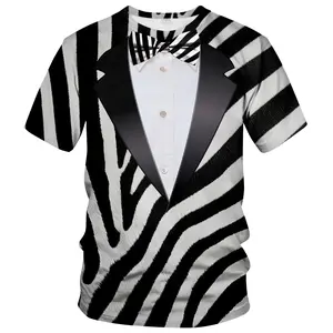 Unisex Zebra Print Tuxedo T-Shirt with Bow Tie & Peaked Lapels – Ideal for Halloween Costume Parties, Formal Events, Casual Gatherings, Adults’ Fashionable Attire