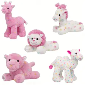 5 Styles Rainbow Multicolor Polka Dot Pink White Safari Jungle Animal Stuffed Plush Dolls, Soft Fluffy Giraffe, Lion, Hippopotamus, Camel Plush Throw Pillow Ornaments, Sweet Cute Decorations for Baby Nursery, Girls Bedroom, Living Room Sofa Home Decor, Id