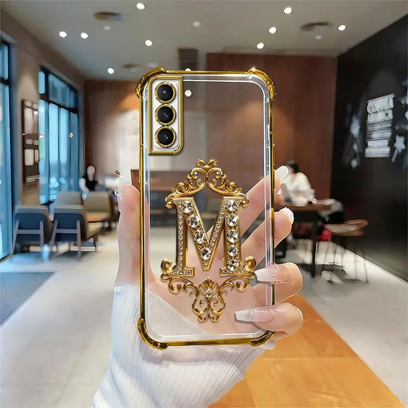 Suitable for [Galaxy S21+ 5g] high-end phone case🥰，Features a premium-look printed design—not actual 3D diamond studs，Choose from any of the 26 letters. YM99