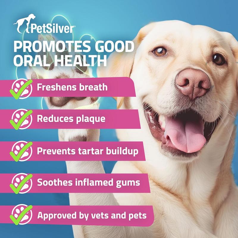 PetSilver Teeth & Gum Spray, Natural Dog Breath Freshener, Cat and Dog Dental Cleaning without Brushing, Patented Silver, Dog Dental Spray, USA, 4 oz.