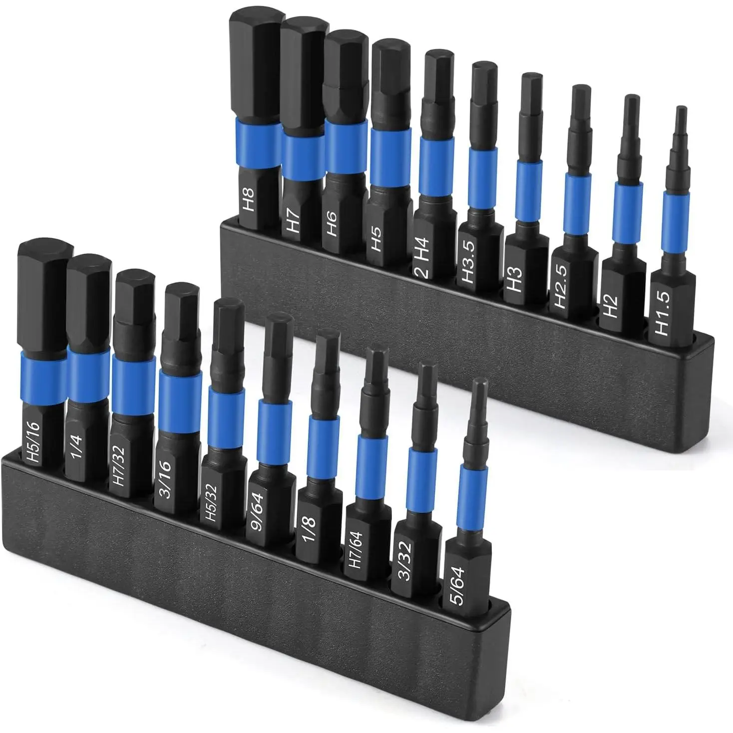 Allen Wrench Drill Bits -  20 count (Metric&SAE), S2 Alloy Steel Material,  & Torque Reduction Function, Anti- Black Phosphating  - Hex Bit Set for Durable &  Use