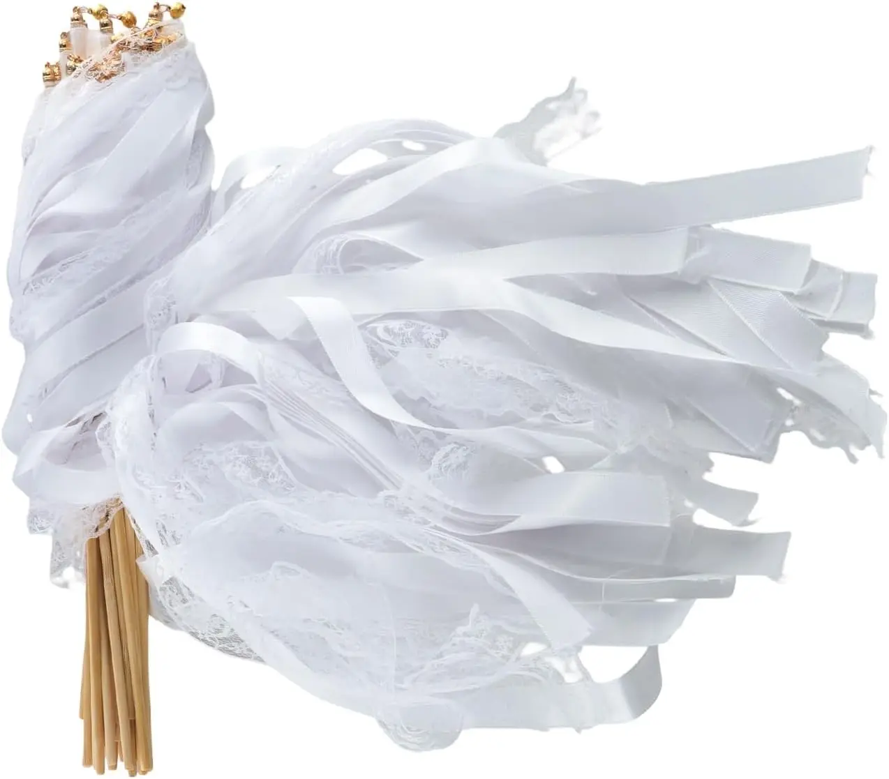 30 Pcs Wedding Wands with Bells White Lace Ribbon Streamers Send Off Exit Props for Wedding Party Celebration Favors