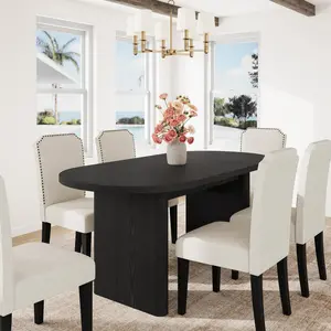 Garvee Oval Dining Table, 63" Long, Seats 6-8 People, Large Kitchen Table with Thick Sturdy Wooden Base, Farmhouse Style for Dining Room, Kitchen, Living Room, Office, Black Finish