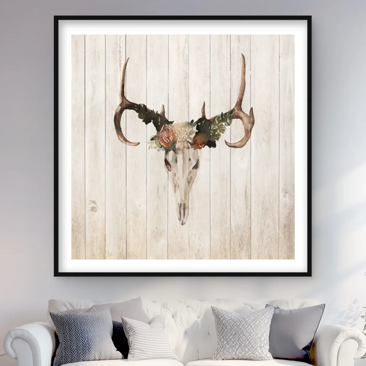212 MAIN Framed Wildlife Art Print - 48x48 in. Mule Deer Skull with Roses, Decorative Bathroom Home Decor, Posters & Prints for Animal Lovers, Home Supplies (Animals, Skull Roses Included), 48 X 48 In., Wall Decor