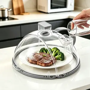 UFORU Upgraded Foldable Clear Microwave Splatter Cover, 10 Inch Vented Food Lid with Dual Steam Reservoir Design, BPA-Free High Heat Resistant Cover with Cool Handle, Reusable Anti-Splatter Kitchen Tool for Moist Food Heating, Kitchen Gadget