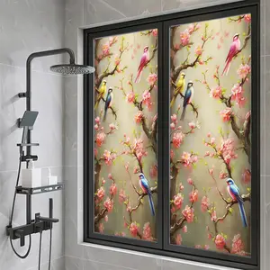 Bird & Branch Pattern Glass Sticker, 1 Count Reusable Static Cling Window Film, Decorative Sticker for Home Bathroom Kitchen Office, Ornaments