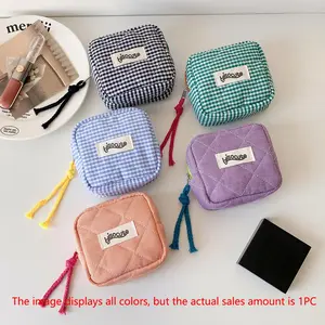 Plaid Pattern Portable Mini Makeup Bag, 1 Count Multi-functional Cosmetic Storage Bag with Handle, Zipper Makeup Organizer Pouch for Home & Travel