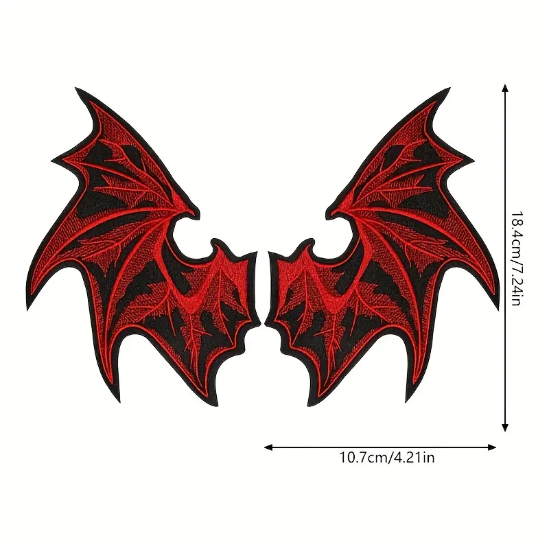 Gothic Vampire Wings Fabric Stickers - Demon Wings Design Embroidered Iron-On Patches with Iron or Adhesive Backing, Easy-Apply Fashion Accessories for Clothing, Jackets