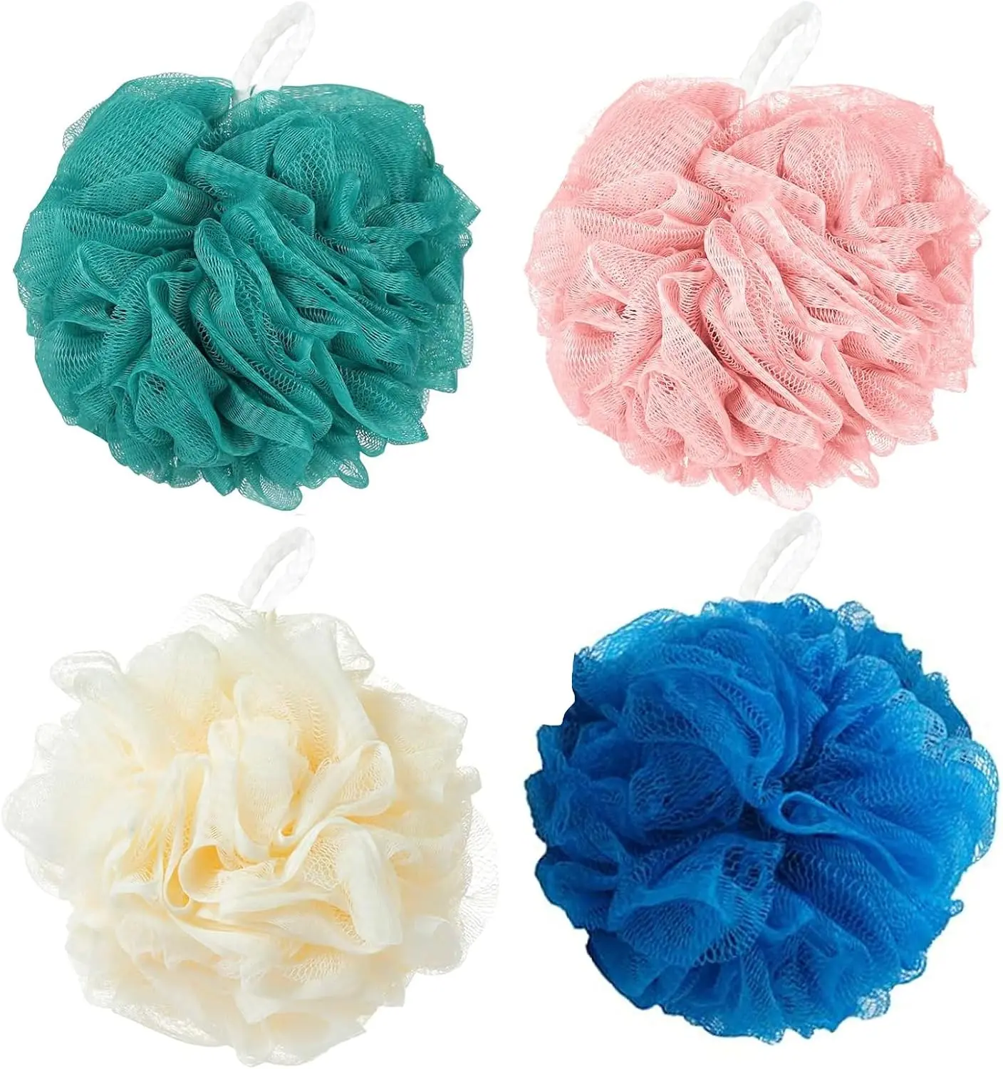 Loofah Sponge Shower Bath Sponges Mesh Balls for Women Men Bathing Accessories Body Wash Back Scrubber 50g Soft Pouf Body Scrubber Loofahs Puff Pack, Exfoliate, Cleanse, Soothe Skin
