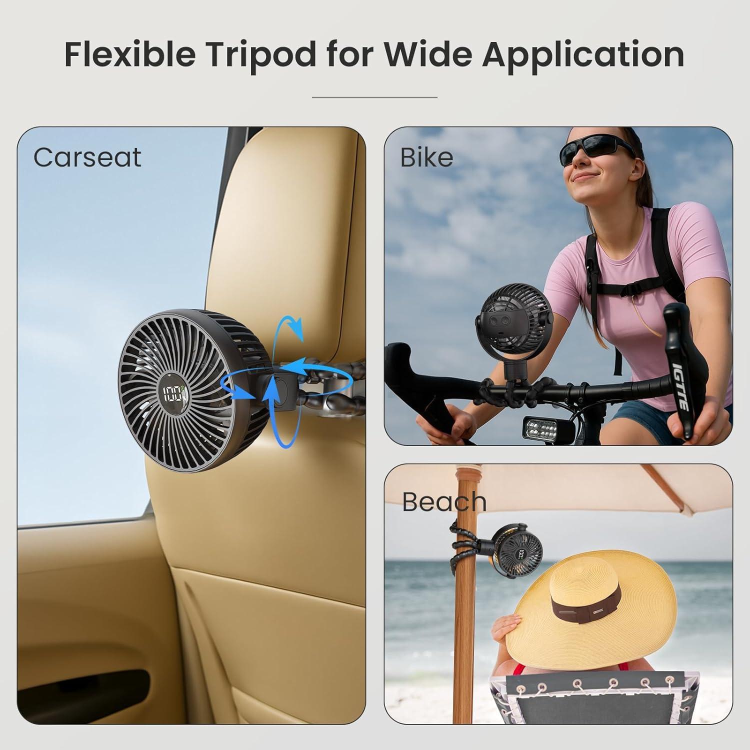 360° Rotatable Rechargeable Stroller Mini Fan 3 Speed Portable Personal Cooling Fan Multi-Use Travel Accessory for Baby Wagon Car Seat Bike Treadmill