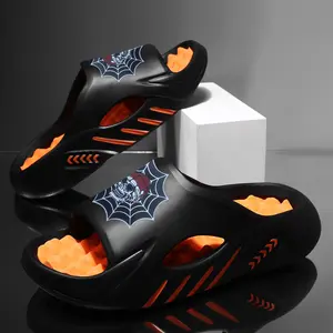 Men's Gothic Skull Spiderweb Graphic Footwear - Thick Platform Flipflop Casual Slipper Shoes with EVA Comfortable Massage Sole, Spring Summer Trendy Streetwear