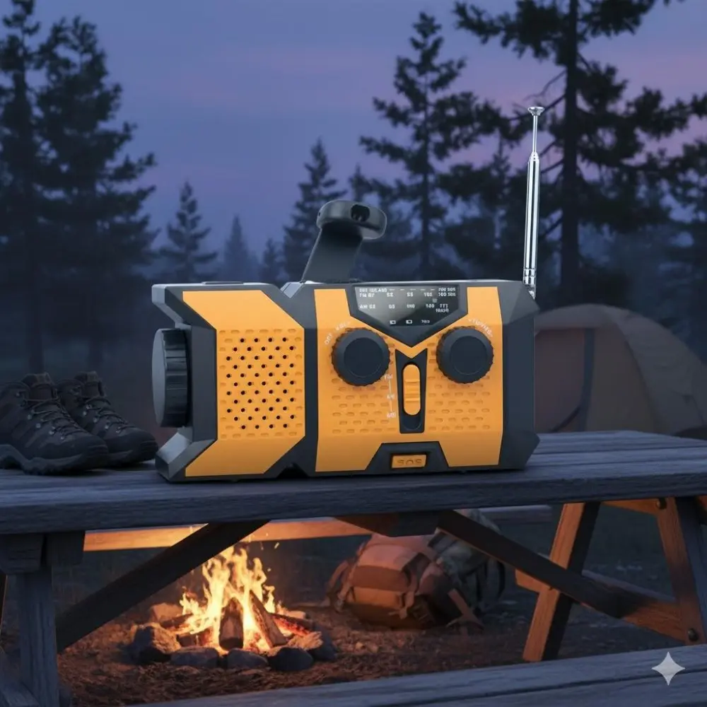 Emergency Hand Crank Solar Radio with AM/FM NOAA Weather Alert, 2000mAh Power Bank, Bright LED Flashlight & SOS Beacon for Camping Survival Gear and Outdoor Emergency Preparedness Kit.