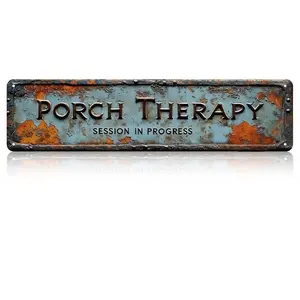 Porch Therapy Session In Progress Sign Aluminum Porch Therapy Session In Progress Decorative Sign Rustic Vintage Metal Wall Art For Porch Patio Farmhouse Backyard Funny Outdoor Home Decoration 4×16 Inch