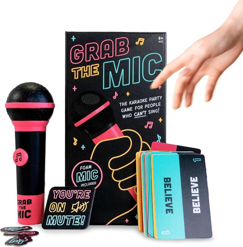 Grab The Mic - Karaoke-Style Game with Foam Microphone, 125 Word Cards, Game Board, Player Tokens & Easy-to-Follow Instructions Grab The Mic - Karaoke-Style Game with Foam Microphone, 125 Word Cards, Game Board, Player Tokens & Easy-to-Follow Instructions