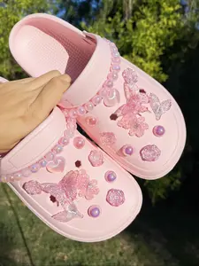 Cute Pink Butterfly & Flower Design Shoe Charms, Fashionable Novelty Shoes Decorations for Clogs, Shoes Diy Accessories for Women & Girls, Charm Accessory