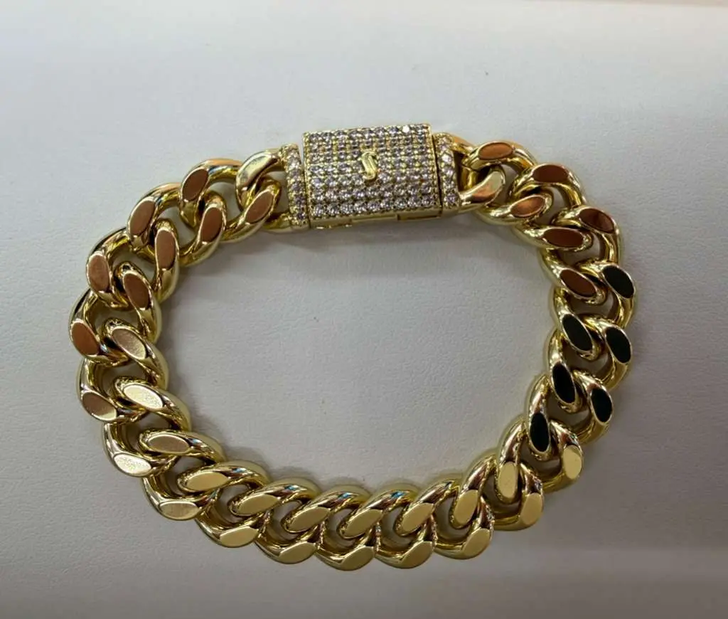Monaco Gold-Plated Bracelet with Pave Diamond Clasp for Men