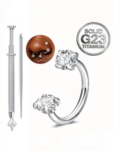 Titanium 20g Horseshoe Nose Ring for Women Surgical Steel Double Stud CZ Horse Shoe Silver Nose Piercing Jewelry Half U Shaped Nostril Hoop Helix Daith Cartilage Piercing Jewelry 20 gauge 8mm
