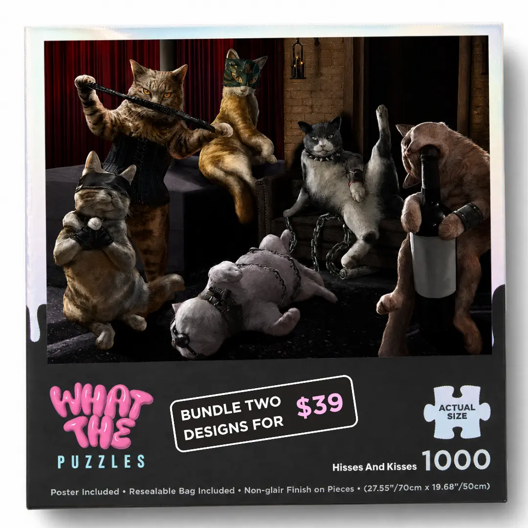 Hisses And Kisses – 1000 Piece Jigsaw Puzzle for Adults, Funny Naughty Cat Puzzle Gag Gift for Cat Lovers, Family Game Night