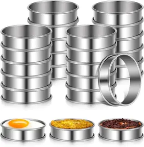 24 Pieces 3 Inch Double Rolled Stainless Steel English Muffin Rings, Round Nonstick Metal Crumpet Tart Rings Muffin Tart Molds for Home Baking Food Making